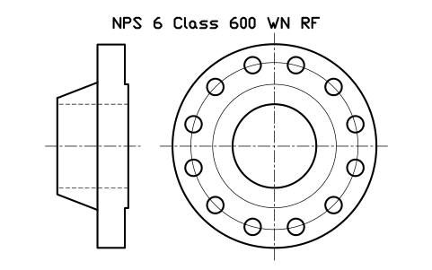 NPS 6 Class 600 WN RF sembolünün önizlemesi, blok FLG_B165_WN_600_6