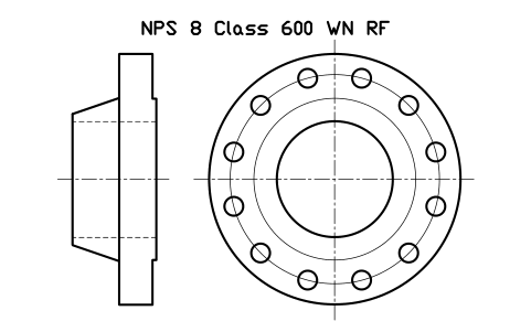 NPS 8 Class 600 WN RF sembolünün önizlemesi, blok FLG_B165_WN_600_8