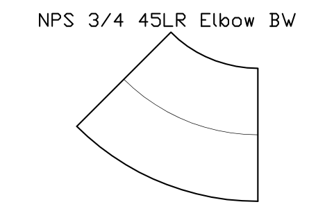 NPS 3/4 45LR Elbow BW sembolünün önizlemesi, blok FIT_B169_ELB45LR_0.75