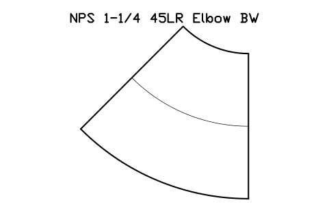 NPS 1-1/4 45LR Elbow BW sembolünün önizlemesi, blok FIT_B169_ELB45LR_1.25