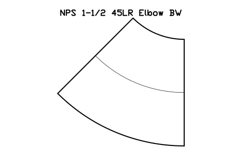 NPS 1-1/2 45LR Elbow BW sembolünün önizlemesi, blok FIT_B169_ELB45LR_1.5