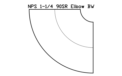 NPS 1-1/4 90SR Elbow BW sembolünün önizlemesi, blok FIT_B169_ELB90SR_1.25