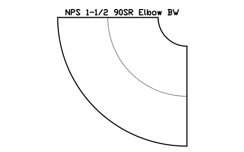 NPS 1-1/2 90SR Elbow BW sembolünün önizlemesi, blok FIT_B169_ELB90SR_1.5