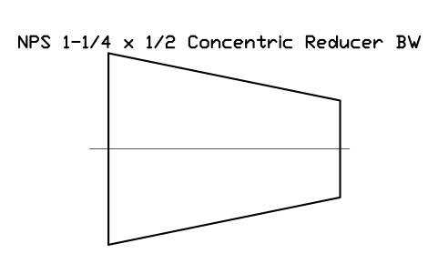 NPS 1-1/4 x 1/2 Concentric Reducer BW sembolünün önizlemesi, blok FIT_B169_REDC_1.25X0.5