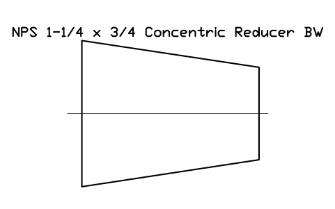 NPS 1-1/4 x 3/4 Concentric Reducer BW sembolünün önizlemesi, blok FIT_B169_REDC_1.25X0.75