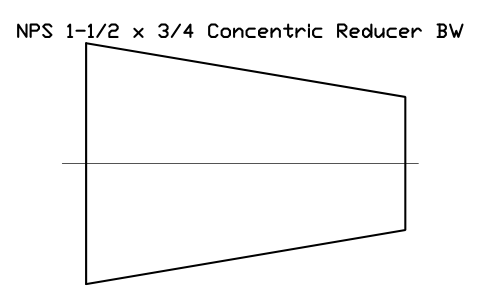 NPS 1-1/2 x 3/4 Concentric Reducer BW sembolünün önizlemesi, blok FIT_B169_REDC_1.5X0.75