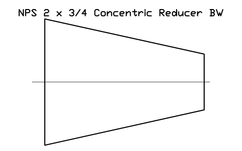 NPS 2 x 3/4 Concentric Reducer BW sembolünün önizlemesi, blok FIT_B169_REDC_2X0.75