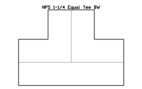 NPS 1-1/4 Equal Tee BW sembolünün önizlemesi, blok FIT_B169_TEE_1.25