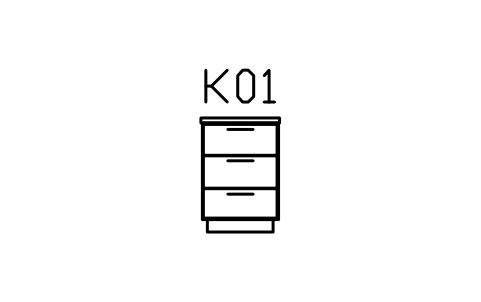 Base cabinet 600, three drawers sembolünün önizlemesi, blok ARCH_KITEL_DRAWERS600