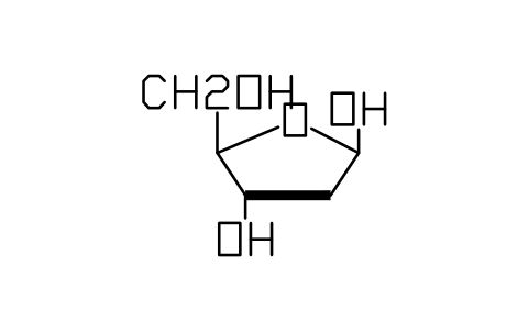 Preview of the 2-Deoxy-beta-D-ribofuranose symbol, block CHM_B_DEOXYRIBOSE