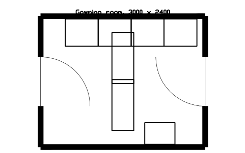 Anteprima del simbolo Gowning room, 3000 x 2400, blocco CLR_ROOM_GOWNING