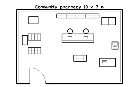 Preview of the Community pharmacy 10 x 7 m symbol, block SVC_ROOM_PHARMACY