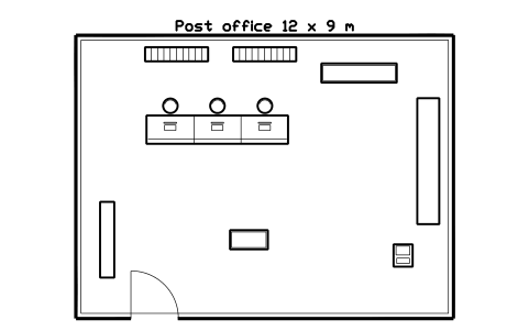 Preview of the Post office 12 x 9 m symbol, block SVC_ROOM_POST_OFFICE