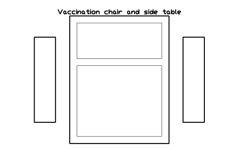 Preview of the Vaccination chair and side table symbol, block SVC_VACCINATION_CHAIR
