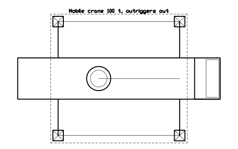 Preview of the Mobile crane 100 t, outriggers out symbol, block CSL_MOBILE_CRANE_100T