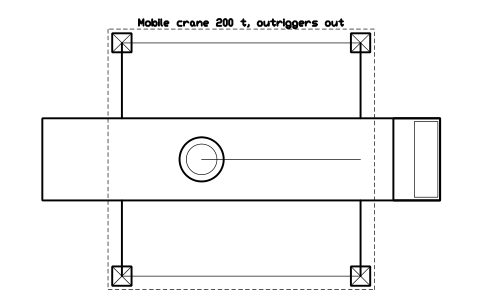 Preview of the Mobile crane 200 t, outriggers out symbol, block CSL_MOBILE_CRANE_200T