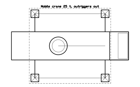 Preview of the Mobile crane 25 t, outriggers out symbol, block CSL_MOBILE_CRANE_25T