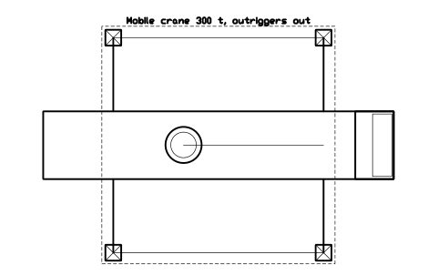 Preview of the Mobile crane 300 t, outriggers out symbol, block CSL_MOBILE_CRANE_300T