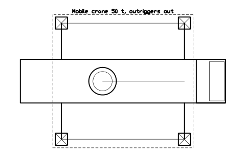 Preview of the Mobile crane 50 t, outriggers out symbol, block CSL_MOBILE_CRANE_50T