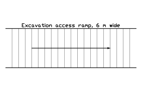 Preview of the Excavation access ramp, 6 m wide symbol, block CSL_RAMP_EXC