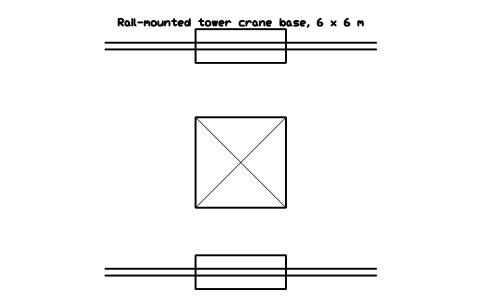 Preview of the Rail-mounted tower crane base, 6 x 6 m symbol, block CSL_TOWER_CRANE_RAIL