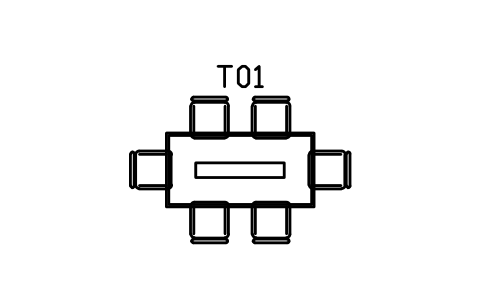 식탁 세트, 1800 x 900, 의자 6개 심볼 미리보기, 블록 CMM_DS_1800_6