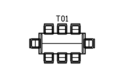 식탁 세트, 2200 x 1000, 의자 8개 심볼 미리보기, 블록 CMM_DS_2200_8