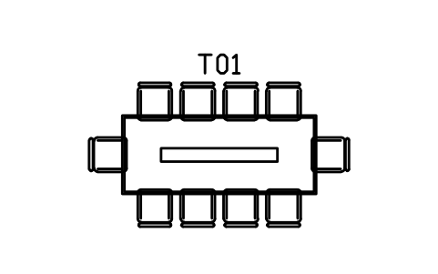 식탁 세트, 2600 x 1050, 의자 10개 심볼 미리보기, 블록 CMM_DS_2600_10