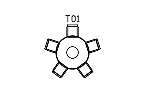 식탁 세트, 원형 1350, 의자 5개 심볼 미리보기, 블록 CMM_DS_RND_1350_5