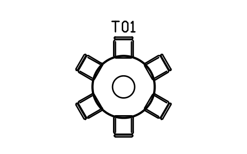 식탁 세트, 원형 1500, 의자 6개 심볼 미리보기, 블록 CMM_DS_RND_1500_6
