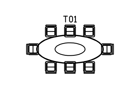 회의 테이블, 타원, 2800, 의자 8개 심볼 미리보기, 블록 CMM_MEET_OVAL_8