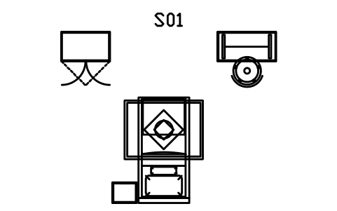 게스트룸 세트, 싱글 침대와 책상 심볼 미리보기, 블록 CMM_SET_BEDROOM_SINGLE