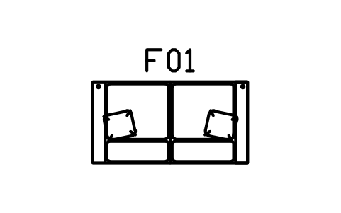 소파, 슬래브 팔걸이, 2인용 심볼 미리보기, 블록 CMM_SOFA_2