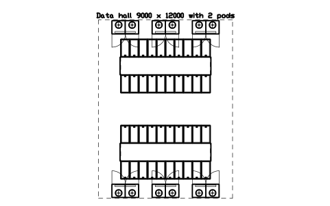 Vorschau des Symbols Data hall 9000 x 12000 with 2 pods, Block DCL_LAYOUT_DATA_HALL