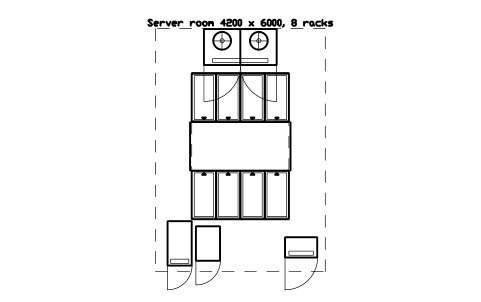 Vorschau des Symbols Server room 4200 x 6000, 8 racks, Block DCL_LAYOUT_SERVER_ROOM