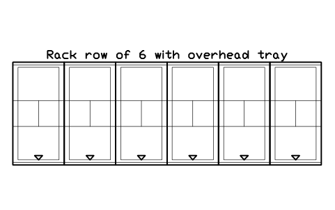 Vorschau des Symbols Rack row of 6 with overhead tray, Block DCL_ROW_OVERHEAD_TRAY