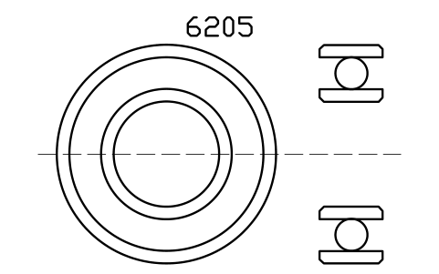 Vista previa del símbolo Bearing 6205 25x52x15, bloque BRG_6205