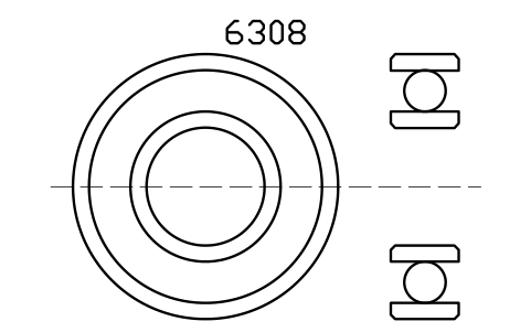 Vista previa del símbolo Bearing 6308 40x90x23, bloque BRG_6308