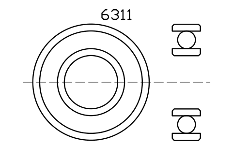 Vista previa del símbolo Bearing 6311 55x120x29, bloque BRG_6311