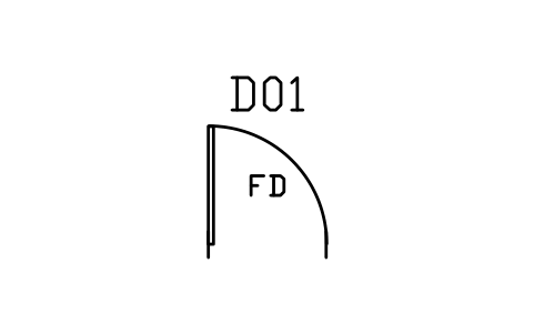 Door, single swing, fire-rated sembolünün önizlemesi, blok ARCH_DOOR_SINGLE_FIRE