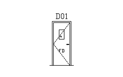 Door elevation, fire door, glazed sembolünün önizlemesi, blok ARCH_ELEV_DOOR_FIRE