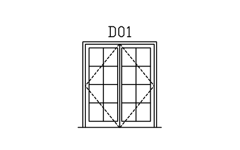 Door elevation, French double glazed sembolünün önizlemesi, blok ARCH_ELEV_DOOR_FRENCH