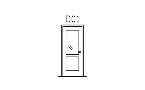 Door elevation, half glazed sembolünün önizlemesi, blok ARCH_ELEV_DOOR_GLAZED