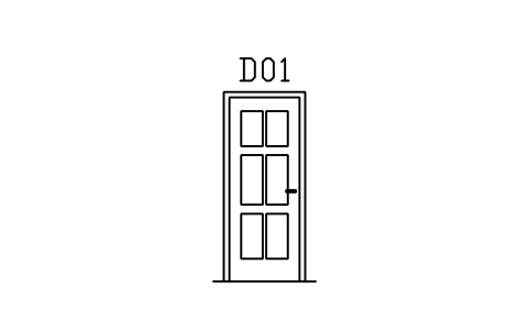 Door elevation, six panel sembolünün önizlemesi, blok ARCH_ELEV_DOOR_PANEL