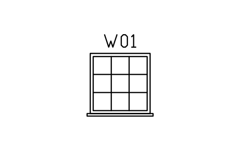 Window elevation, fixed with muntins sembolünün önizlemesi, blok ARCH_ELEV_WIN_GRID