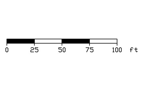 Scale bar 1 in = 50 ft, 0 to 100 ft sembolünün önizlemesi, blok ANNO_SCALE_1IN_50FT
