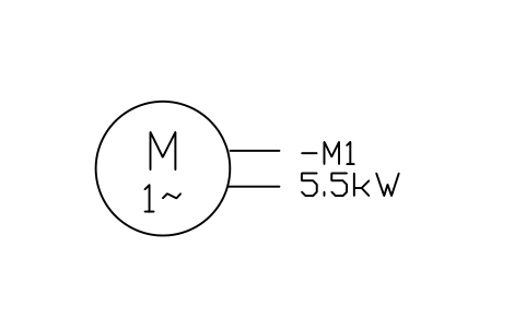 Preview of the Induction motor, single-phase, two windings symbol, block IEC_MOTOR_INDUCTION_1PH_AUX