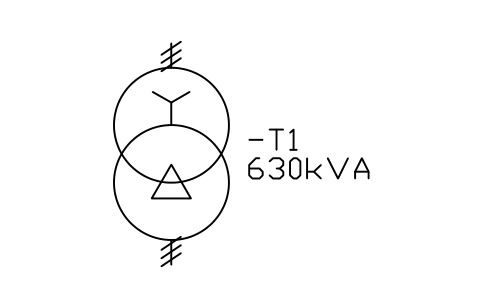 Preview of the Transformer, 3-phase, star-delta symbol, block IEC_TRANSFORMER_3PH_STAR_DELTA