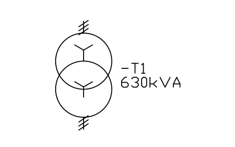 Transformer, 3-phase, star-star sembolünün önizlemesi, blok IEC_TRANSFORMER_3PH_STAR_STAR