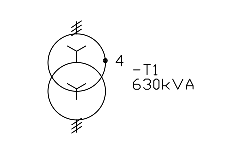 Transformer, 3-phase, four taps sembolünün önizlemesi, blok IEC_TRANSFORMER_3PH_TAPS_4